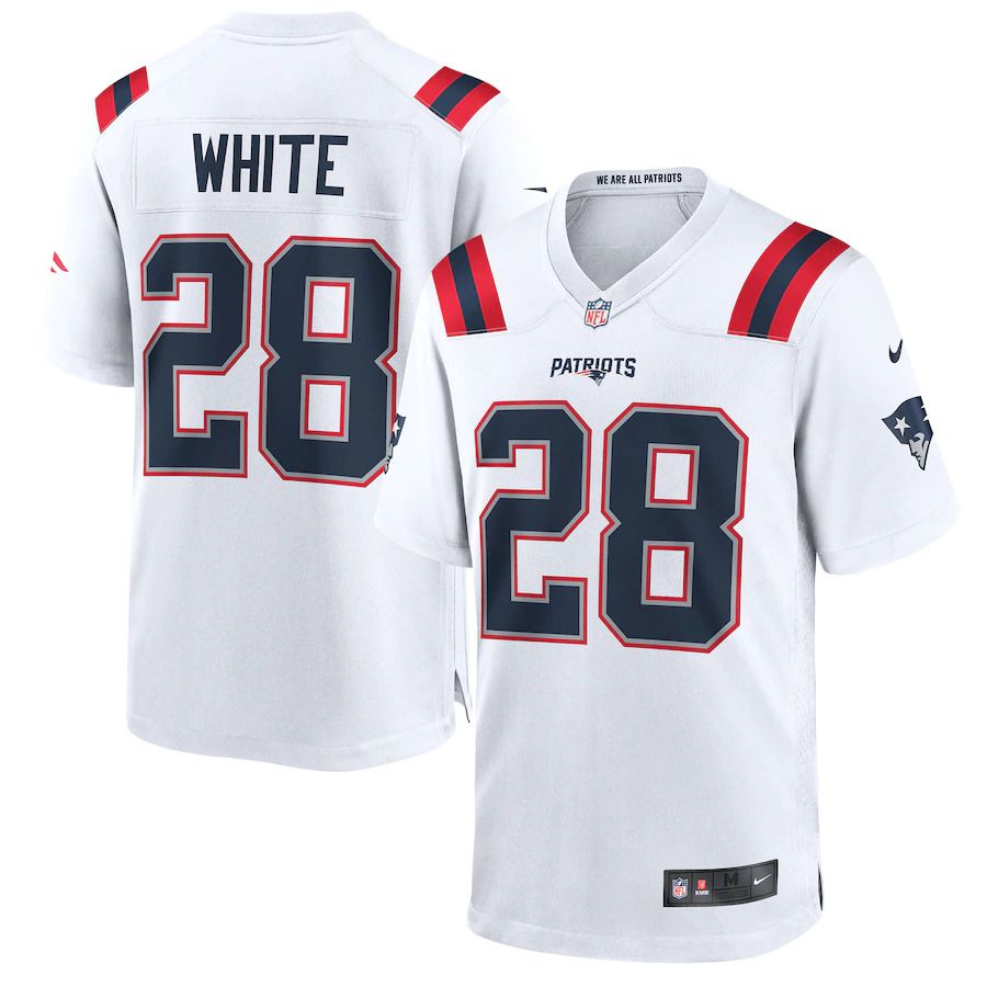 Men New England Patriots 28 James White Nike White Game Player NFL Jersey